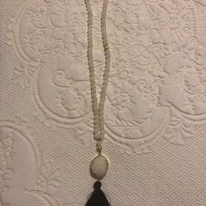 White Druzy Stone necklace with black tassel